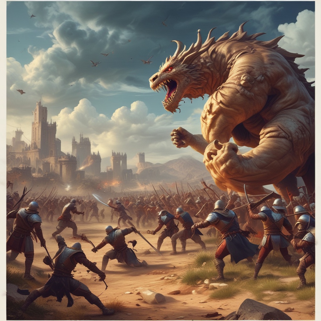 Epic game battle scene